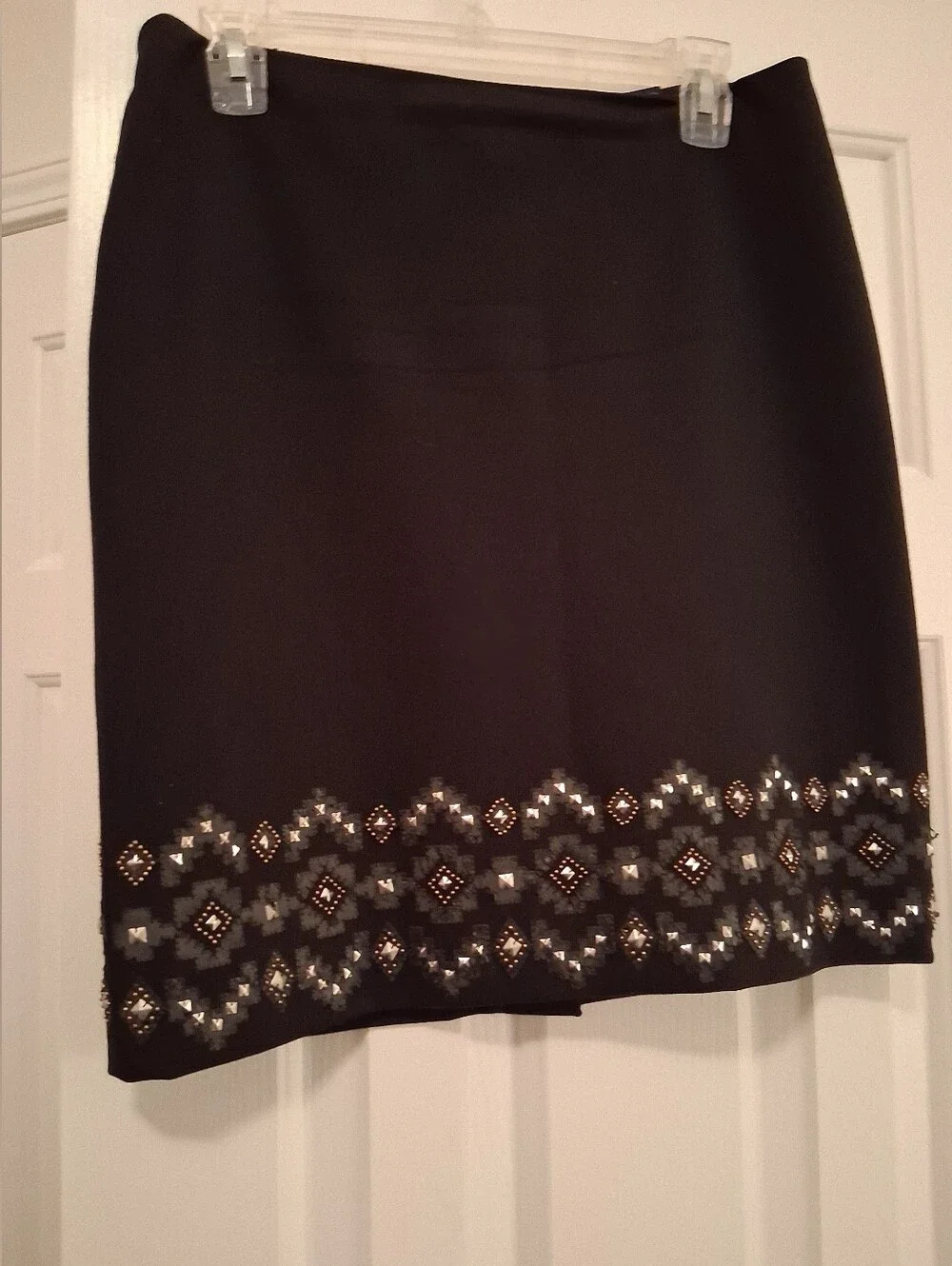 Black Embellished Hem Pencil Skirt